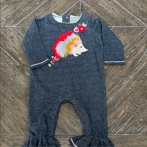Mud Pie Denim One Piece with Colorful Hedgehog Outfit 9-12 Month